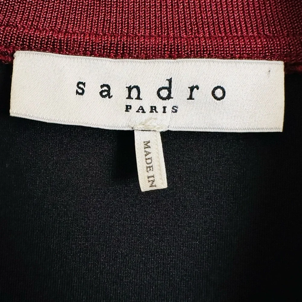 Sandro Black Sleeveless Half Zip Mock Collar Pleated Mini Dress - Picture 7 of 9